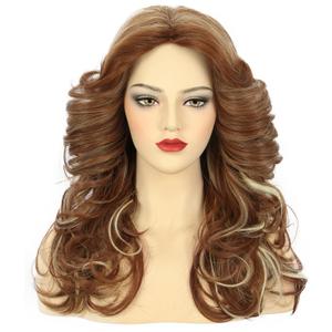 karlery Women 70s Feathered Wig Long Brown Wave Disco Wig Singer Highlight Dyed Vintage Costume for Party Fashion Accessory