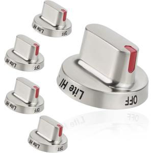 Upgrade 5pcs DG64-00472A DG64-00347A 100% Stainless Steel Stove Knobs for Samsung Range Gas Stove Knob DG64-00473A,DG64-00347A,DG64-00347B, Replace FX510BGS, FX710BGS, NX58F5300SS, NX58F5500SS