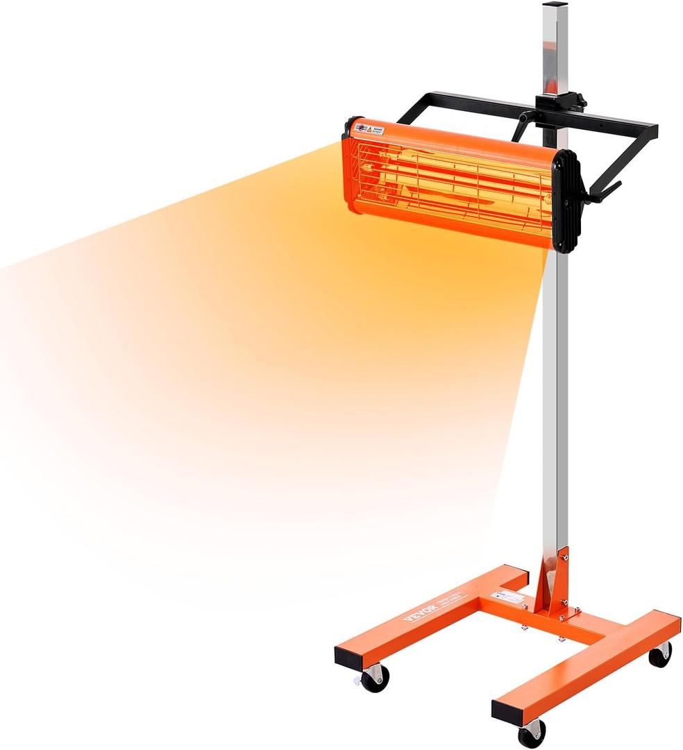 VEVOR Infrared Curing Lamp, 1500W 1-60 min Timing, Auto Heating Car Curing Light with Bracket, 3.44 sq.ft Baking Area Spray Baking Booth Heaters, Paint Dryer for On-Site Repair, Engine Drying