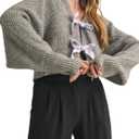 Esmeling Womens Long Sleeve Crop Cardigan Sweaters Chic Loose V Neck Knit Sweater Outerwear with Bow Tie (S)