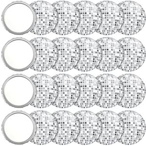 Qunclay 24 Pcs Disco Ball Compact Round Pocket Mirror - 2.76 Inch Vintage Mini Handheld Portable Mirror for Purse, Women Gift, Party Supply, Travel Daily (Silver)