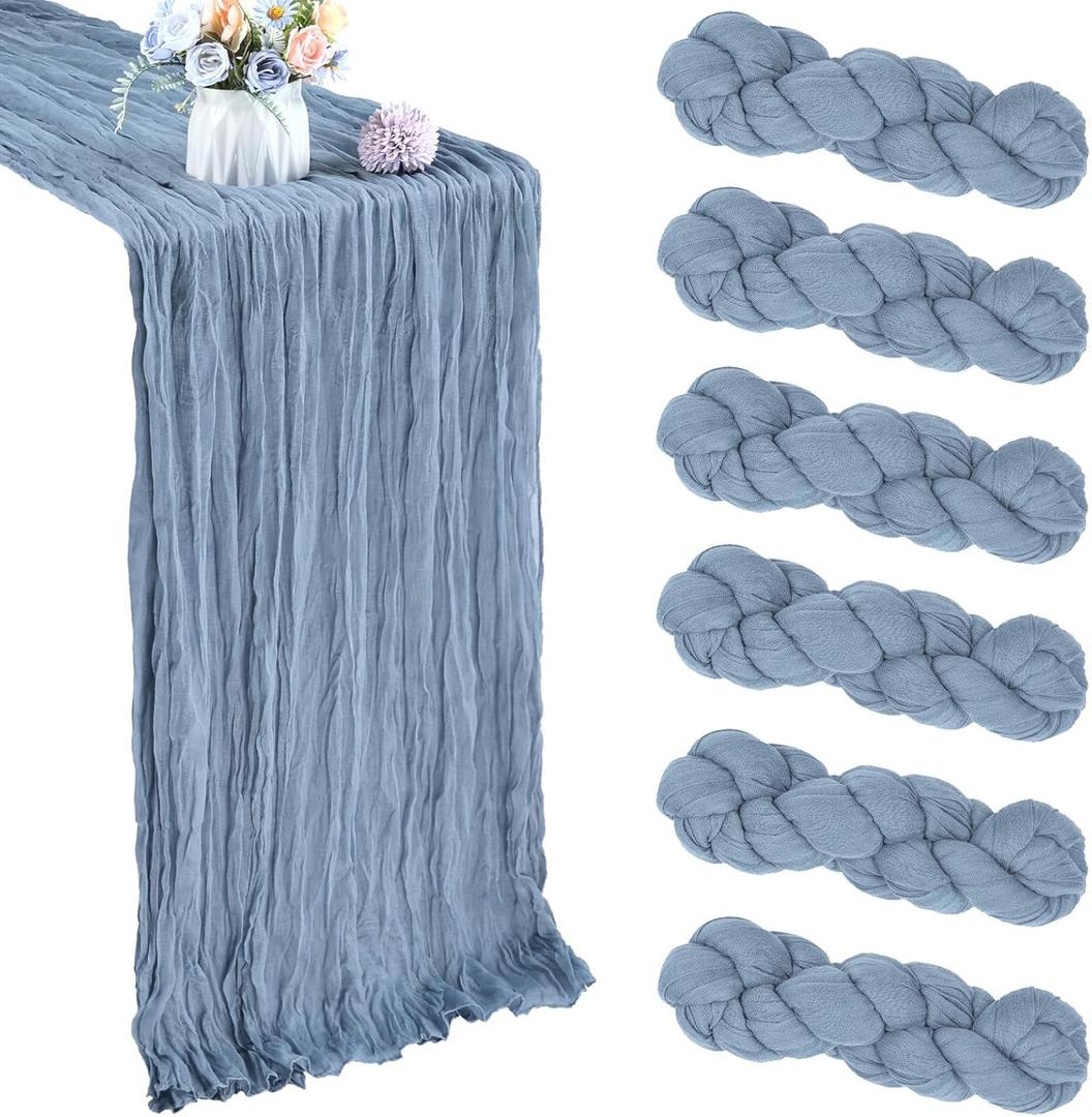 6 Pack Dusty Blue Cheesecloth Table Runner 35x120 Inch Gauze Rustic Boho Table Runner 10FT Cheese Cloth for Spring Wedding Decor Birthday Party Bridal Baby Shower Table Decoration