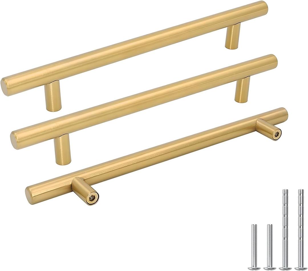 goldenwarm Brushed Brass Cabinet Pulls Gold Hardware for Cabinets - Kitchen Drawer Pulls Handles for Dresser Drawers Kitchen Cupboard Handles 8in(204mm) Hole Centers, Pack of 10 