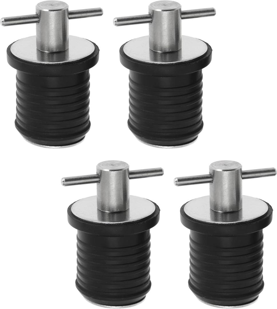 4-Pc Boat Plug Set - T Handle Drain Plugs with Brass/Stainless Steel Handle (Stainless Steel, 1 Inch)