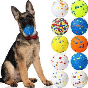 Lenwen 10 Pcs Dog Toy Ball for Aggressive Chewers Interactive Dog Ball for Boredom and Stimulating Bouncy Floating Rubber Toy for Large Medium Small Puppy(2.5 Inch,Glitter Color)