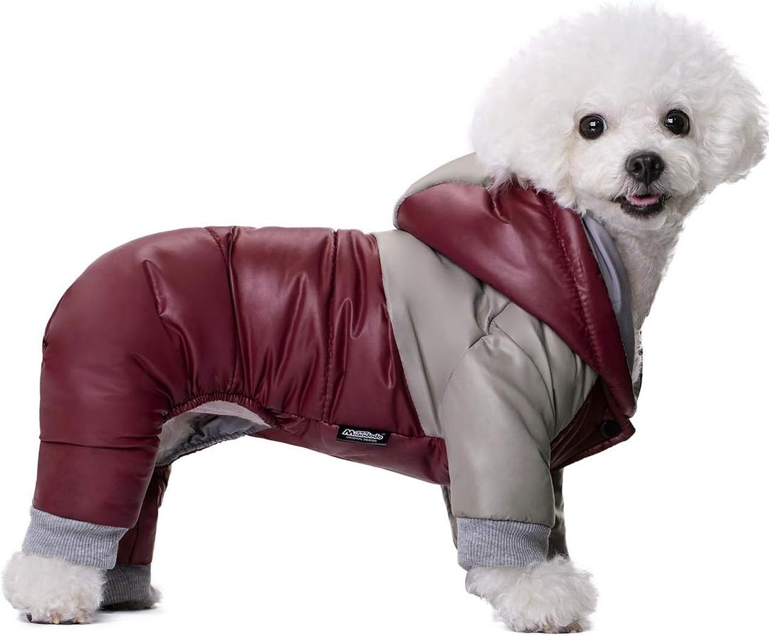 Winter Small Medium Dog Coat, Hooded Four-Legged Dog Jacket Cotton-Padded for Puppy Cat Doggie Pets Dog Clothes Apparel Clothing (Red, XL)