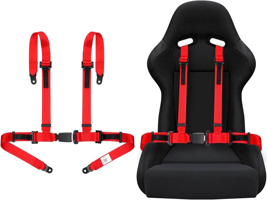 Yakitoko Universal 4 point Safety Harness Set 2 inch Fits Go Kart, UTV, ATV, Racing Red