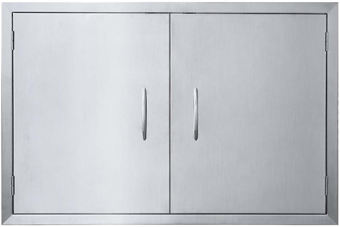 JIE JIN 35" W X 24" H Outdoor Kitchen Doors Double Doors 1.2mm Thickness 304 Brushed Stainless Steel BBQ Access Door BBQ Island Doors Outdoor Kitchen Accessories Door for Outdoor Kitchen BBQ Island