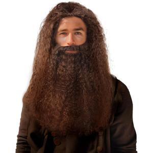 JEGERMIG Grey Wizard Curly Wig and Beard Christmas Funny Cosplay Santa Claus Costume Accessory for Adults