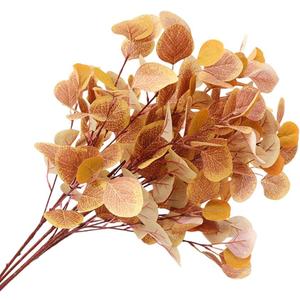 WouND 4 Pcs Artificial Fall Eucalyptus Leaves 33'' Faux Eucalyptus Stems Leaves Long Stem Silk Eucalyptus Leaves,for Autumn Home Wedding Festival Party Decor,Orange