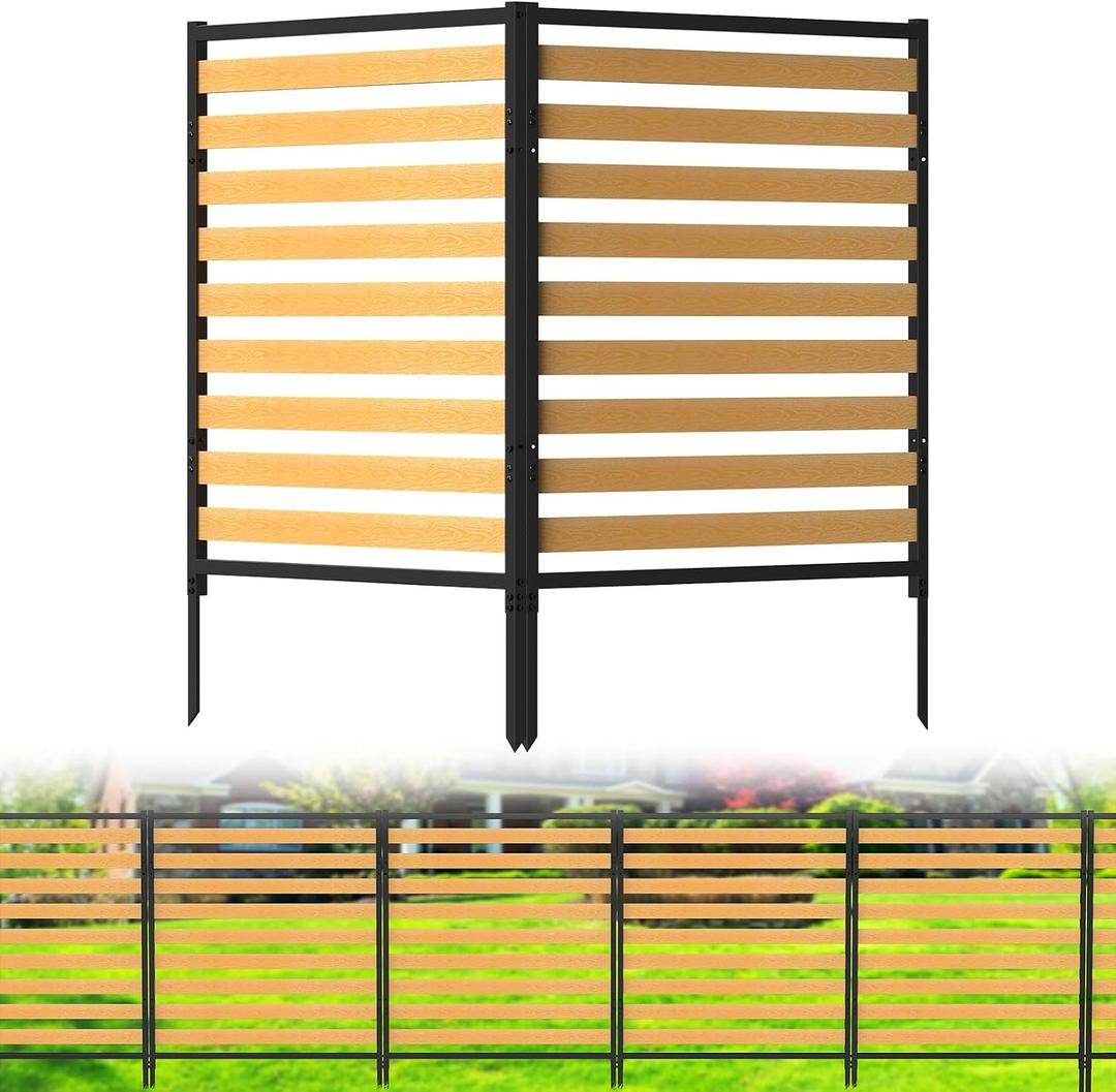 Air Conditioner Fence 2 Panels, Privacy Fence Screen 54.5" H × 39.4" W No-Dig Metal Wood Outdoor Pool Equipment Enclosure with Metal Stake, AC Unit Cover, Trash Bin Hider for Garden & Backyard