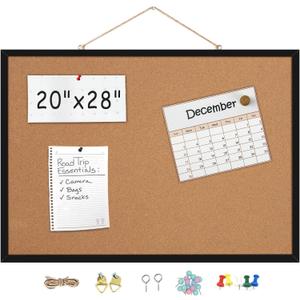 20 x 28 Cork Boards for Walls with Black Wooden Frame 1pack, Whiteboard and Cork Board Combo Double Sided Office Board for Wall Organizer, Bulletins Board Hanging Pin Board for School Home Office