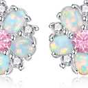 CiNily Flower Earrings,Opal Stud Earrings Sterling Silver or White Gold/Rose Gold Plated Ladies Flower Stud Earrings Cute Unique Earrings for Girls (Pink 2)