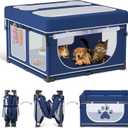 LOOBANI Foldable Dog Playpen with Cover: 1 Min Setup Pet Puppy Playpen Indoor, Sturdy Reinforced Steel/Iron Frame Dog Fence, Portable Whelping Box for Home Dog Cat Rabbit-43.3"x43.3"x27.1"Patented (Blue)