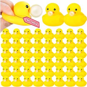 DEEKIN 24 Pcs Yellow Rubber Ducks 2.2 Inch Blow Bubbles Duck Bath Toy with Sealed Plug No Hole Waterproof Relieve Stress Fidget Bathtub Toys for Pool Summer Beach Birthday Party Decoration Game Gift