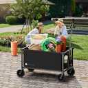 29.3" Collapsible Wagon Cart, 150L Heavy Duty Folding Utility Wagon with Wheels, 360 lbs Load, Portable Rolling Cart for Garden, Shopping, Sports, Camping, Black