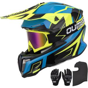 OUMURS Adult ATV Dirt Bike Helmet with Goggles Gloves & Mask Adjustable Sun Visor Motorcycle Adult Helmet Off-Road Motocross Downhill Moped MX for Unisex-Adult L