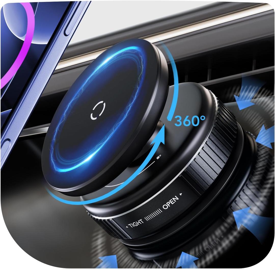 Vacuum Magnetic Suction Phone Holder with 360 Degree Rotation, Handsfree Vacuum Magnetic Phone Holder Mount for Car/Smooth Surface/Travel/Gym/Mirror,Phone Stand Compatible with iPhone 16/15/14/13 (Black)