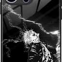 Japanese Anime Manga Case for iPhone 13 Pro Max, Aesthetic Tempered Glass Back Shockproof Protective Cover (Satoru JJK)