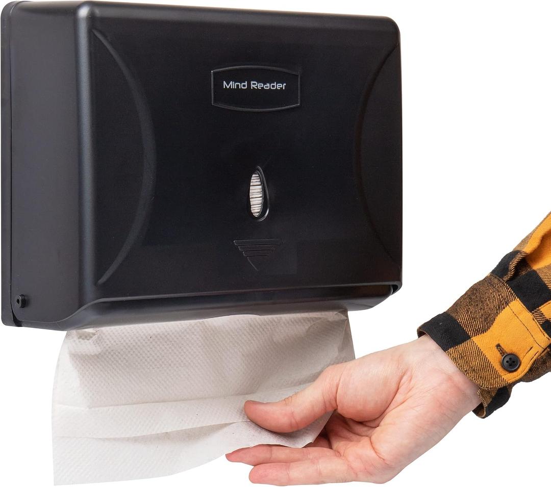 Mind Reader Paper Towel Dispenser, Tri-Fold Towel Holder, Restroom, Wall Mount, Bathroom, Black