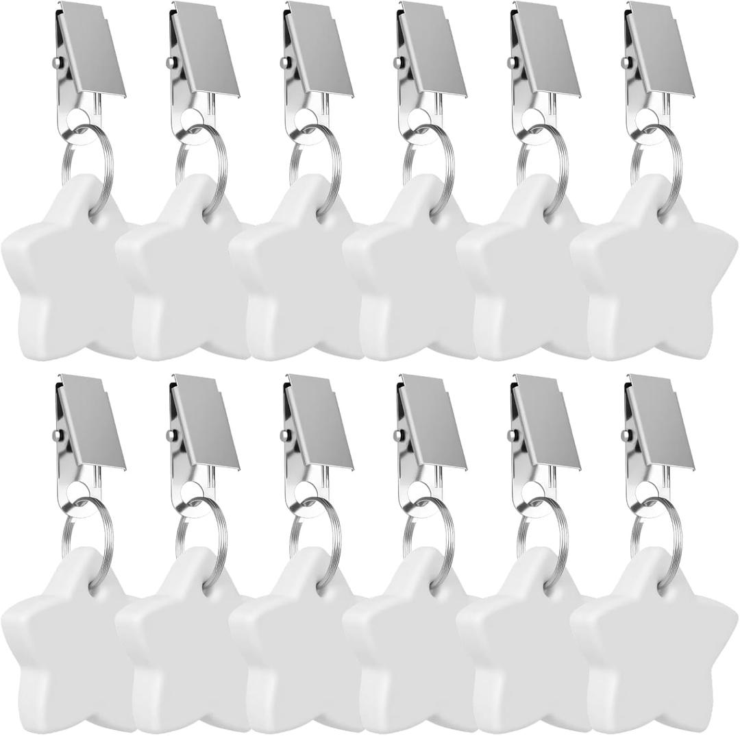 12 Pack Tablecloth Weights, Table Cloth Pendant Stones with Metal Clips, Heavy Marble Tablecloth Hangers, Stainless Steel Table Covers Clamps for Decoration, Outdoor, Picnic, Family Dinner Party