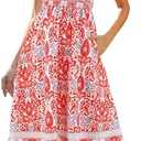 Gardenwed Women's Floral Print Maxi Dress, Spaghetti Strap Smocked Bodice A-Line Sundress with Pockets Size M