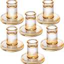 Short Solid Amber Gold Glass Taper Candle Holders Heavy Low Candlestick Holders for 5/6-7/8 inch Wide Tapered Candles- Set of 6, Wedding Party Table Centerpieces Decorations