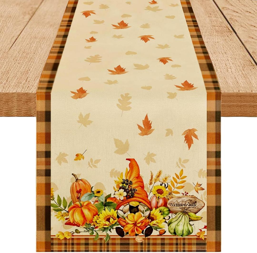 Hello Fall Table Runner Maple Leaves Seasonal Kitchen Dining Table Decoration Flag Autumn Home Party Decor Tablecloth 13x72 inch