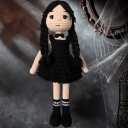 Tiny Things Wednesday Addams Style Handmade Crochet Knitted Doll, Halloween Accessory, Wednesday Addams Toy for Horror Lovers, Horror and Cuteness Together 12.6 in