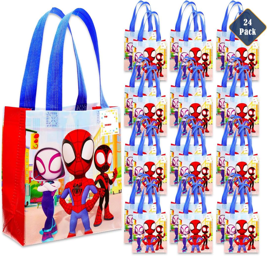 Spidey and His Amazing Friends Party Favor Bag Set  24 Pack of 8" Marvel Party Goodie Bags for Kids Bulk Reusable | Spiderman Birthday Party Supplies