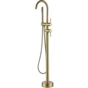 Taplong Brushed Gold Free Standing Tub Faucet Freestanding Bathtub Faucet with Handheld Sprayer, Floor Mount Tub Filler, Shower Tub Faucet Set Complete, Bathtub Faucet with Shower-51005BG