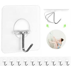 JINSHUNFA Adhesive Wall Hooks 13LB Heavy Duty No Drill Transparent Waterproof Hooks for Bathroom Kitchen Towel Coat 12 Pack