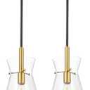 Emak Modern 9 Inch Black and Gold Pendant Lights Kitchen Island, 2 Pack Large Pendant Light with Clear Glass Shade, Farmhouse Island Lights for for Kitchen, Dining Room, Bathroom, PL130-BKBGD-CG-2PK