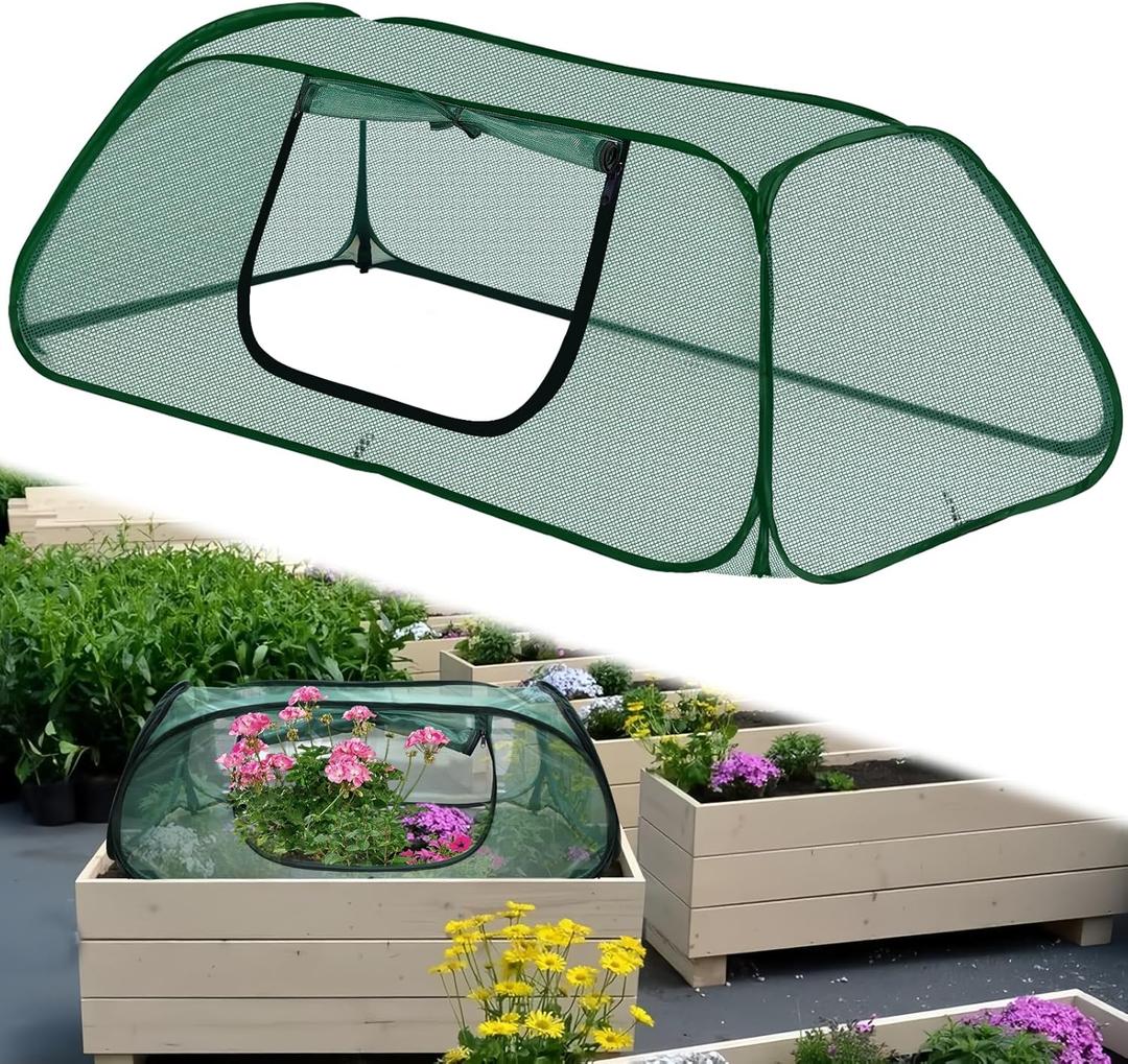 2 Pack Pop-Up Raised Garden Bed Cover with Zipper Door, 30% Sunblock Garden Netting Crop Cage for Raised Beds, Plant Protector for Vegetables Against Birds, Animals & Insects-45" x 22" x 16"