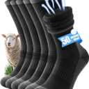 Merino Wool Hiking Crew Socks for Men & Women, Thermal Socks,Cushioned Anti-Blister, Breathable 3 Pairs (Medium, Black)