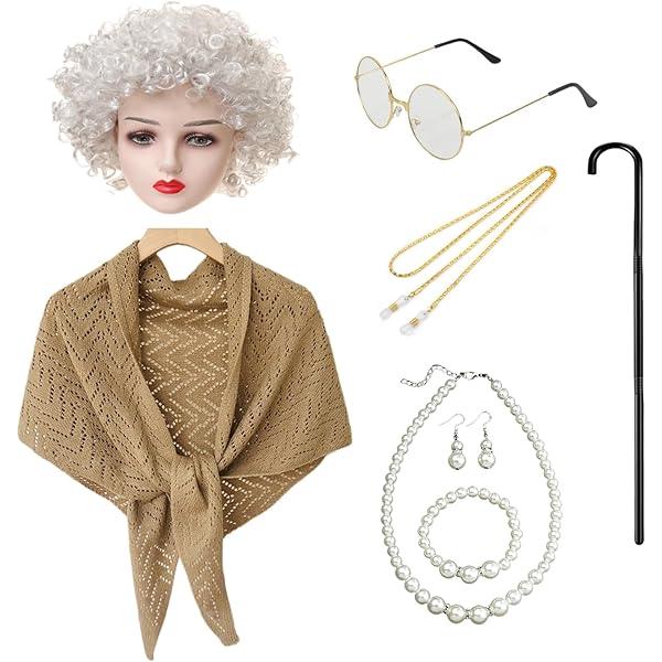 100 Days of School Costume for Women – Old Lady Costume with Wig -School Grandma Costume with Accessories