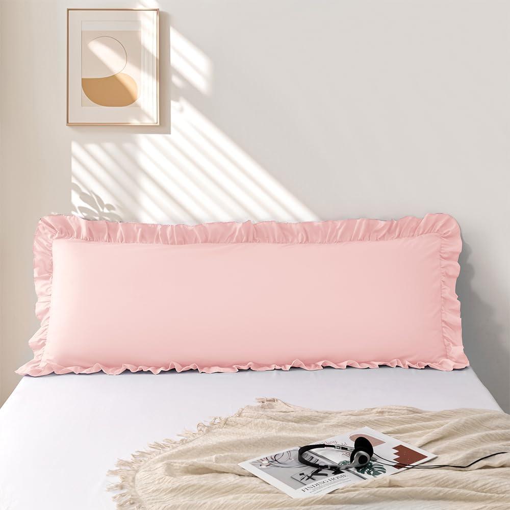 1 Piece Body Pillowcase 20''x54'', Microfiber Pink Ruffle Pillowcases, Soft Breathable and Non Shrinking Envelope Long Pillow Cover