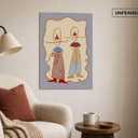 ZHBJSM Retro Cowgirl Duo Wall Art Modern Whimsical Western Boho Star Wave Pattern Warm Earthy Tone Home Living Room Bedroom Entryway Playful Nostalgic Interior Decor Accent Piece 16x24 Inch Unframed