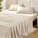 Bedsure Queen Sheet Set, Rayon Derived from Bamboo, Cooling Sheets, PureWoven, Breathable & Soft, Deep Pocket Up to 16", Hotel Luxury Silky Bedding for Hot Sleepers, Light Beige