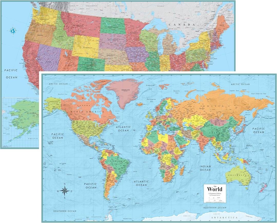 RMC Classic United States USA and World Wall Map Set (Signature Edition) 32x50-in