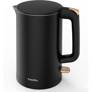 Electric Kettle, Double Wall 1.7L Stainless Steel Cool Touch, Water Boiler & Heater, 1500W Hot Tea Pot, Boil Dry Protection & Cordless Base, BPA-Free, Black