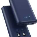 Upgraded Portable Charger 40800mAh Power Bank - Portable Battery with 2 Built in Cables,PD 25W USB C Fast Charging, 5 Outputs Battery Pack Compatible with iPhone 17 16 15 14 Android Phone etc-Navy
