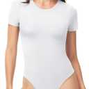 TNNZEET Body Suits for Womens - Short Sleeve Round Neck T Shirts Tummy Control Compression Tops Casual Outfits 2026, XL