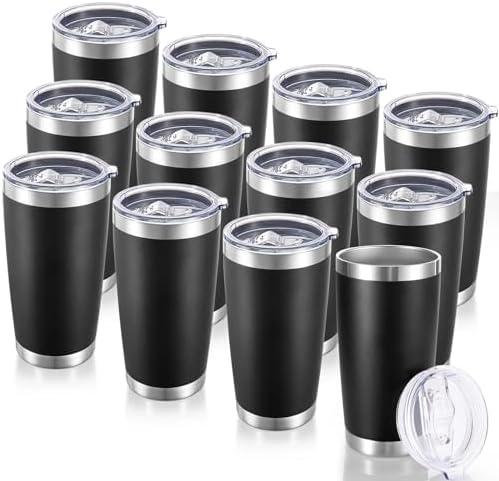 Cool Yoleb 20 oz Tumblers Bulk Stainless Steel Tumbler with Lid Double Wall Vacuum Insulated Coffee Mug 20oz Powder Coated Cup for Hot and Cold Drinks, Black, 12 pack