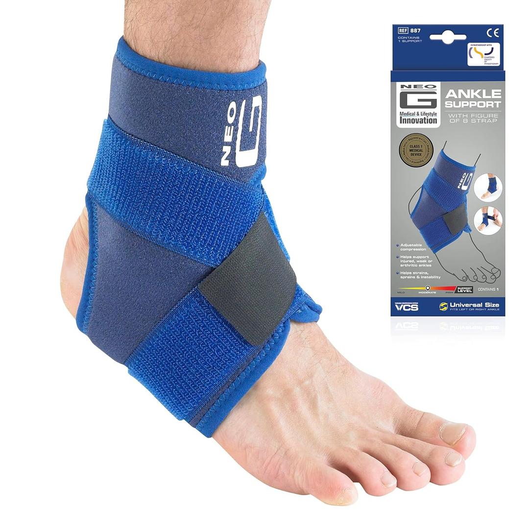 Neo-G Ankle Brace with Figure of 8 Strap Neoprene Ankle Brace for Ligament Damage, Arthritis, for Sprained Ankle, Weak Ankles Class 1 Medical Device - One Size