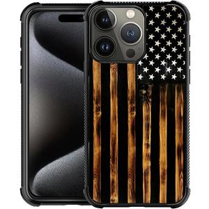 DJSOK Case for iPhone 16 Pro,Luxury Pattern Design Shockproof Rugged Cover,Cases for Man Woman-Classic Wood Grain Old Flag
