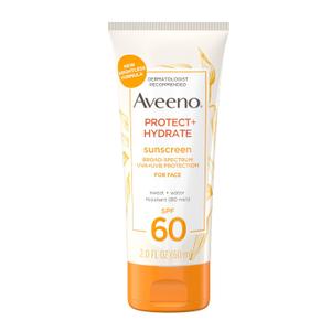 Aveeno Protect + Hydrate Sunscreen Moisturizing Face Lotion with Broad Spectrum SPF 60 and Prebiotic Oat, Paraben, Phthalate, Oxybenzone and Oil Free Sunscreen for Sensitive Skin, 2.0 FL OZ (2 Fl Oz (Pack of 1))