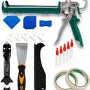 14Pcs Caulk Gun Kit Duty Caulk Gun 3 in 1 Silicone Caulking Tools 4Pcs Glass Glue Angle Scraper Caulking Nozzles Putty Knife Scraper 2 Rolls Masking Tape for Kitchen Bathroom Window Tile Sink Joint
