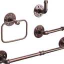 NearMoon 4 Pieces Industrial Pipe Bathroom Hardware Set, Include 18 Inch Towel Bar, Towel Ring, Toilet Paper Holder and Robe Hook, Heavy Duty Rustic Iron Decor Wall Mounted Accessories Kit (Bronze)