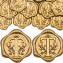 SWANGSA 50 Pack Letter T Wax Seal Stickers, Antique Gold Initial Alphabet Self-Adhesive Wax Seal Stickers for Wedding Party Invitation Envelopes